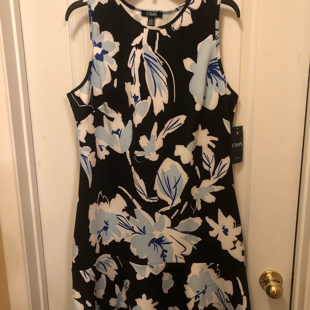 Chaps Blue Floral Drop-Waist Dress 16 NWT